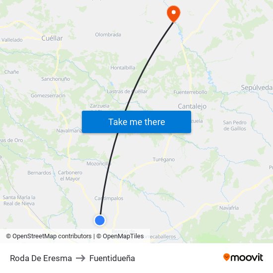 Roda De Eresma to Fuentidueña map