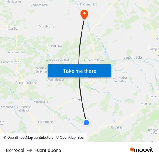 Berrocal to Fuentidueña map