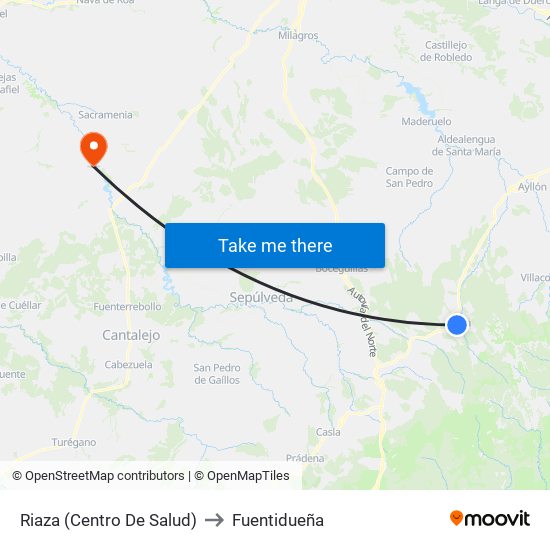Riaza (Centro De Salud) to Fuentidueña map