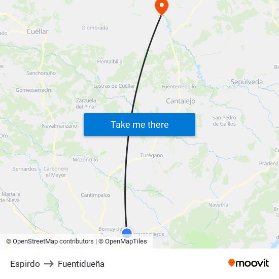 Espirdo to Fuentidueña map