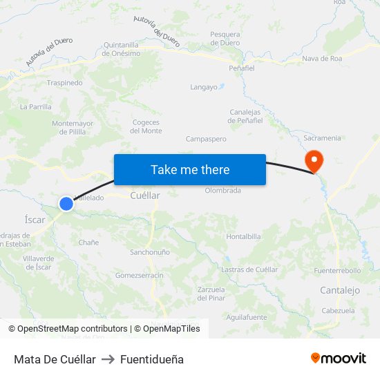Mata De Cuéllar to Fuentidueña map