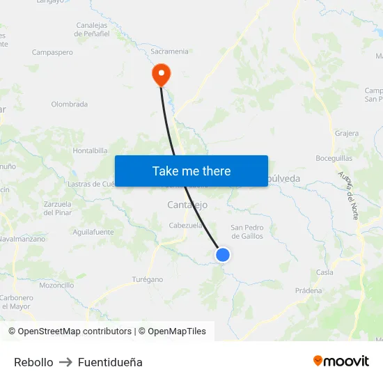 Rebollo to Fuentidueña map