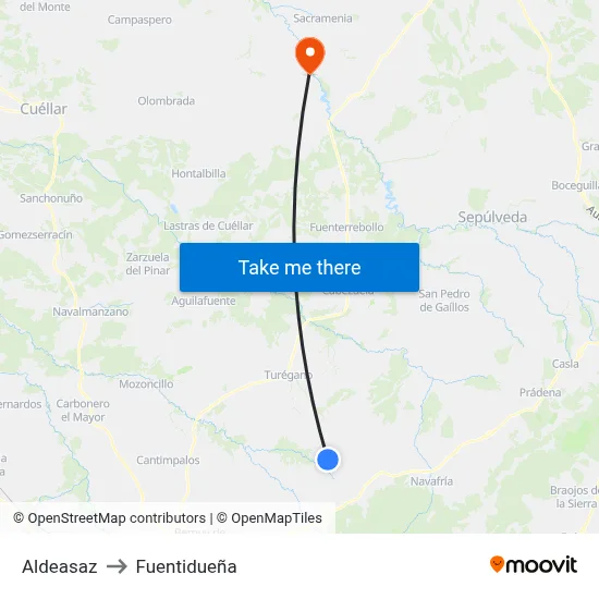 Aldeasaz to Fuentidueña map