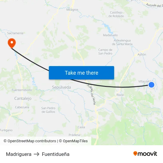 Madriguera to Fuentidueña map