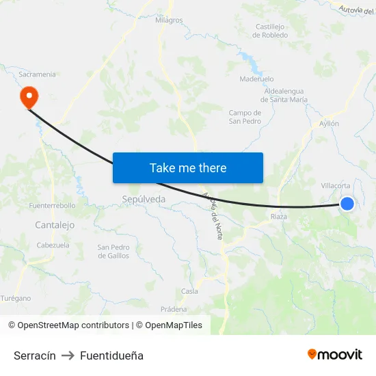 Serracín to Fuentidueña map