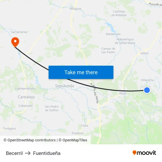 Becerril to Fuentidueña map