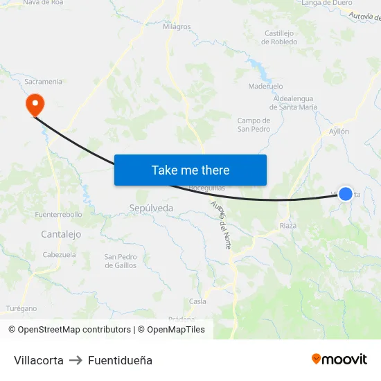 Villacorta to Fuentidueña map