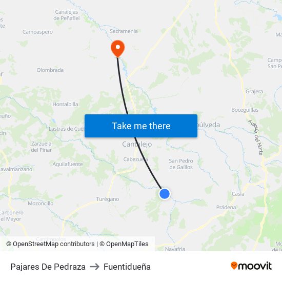 Pajares De Pedraza to Fuentidueña map