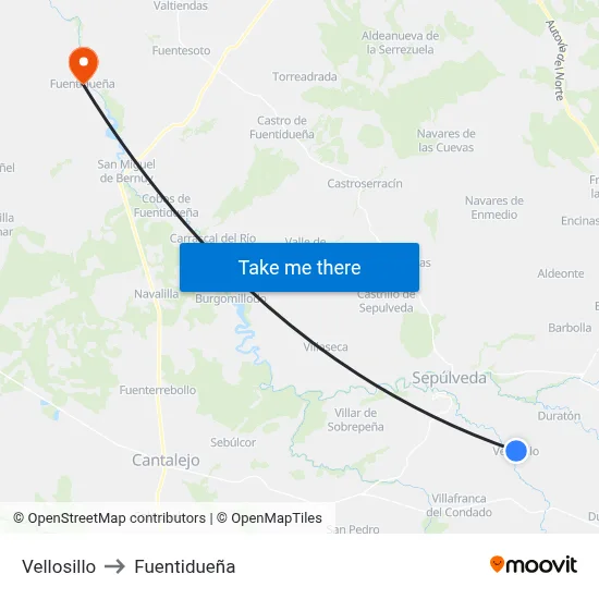 Vellosillo to Fuentidueña map