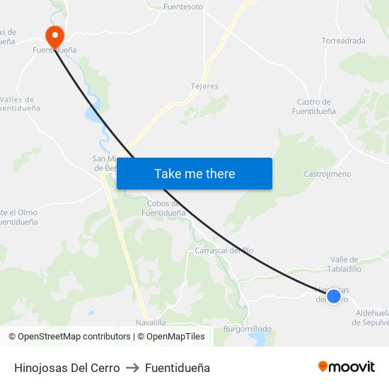 Hinojosas Del Cerro to Fuentidueña map
