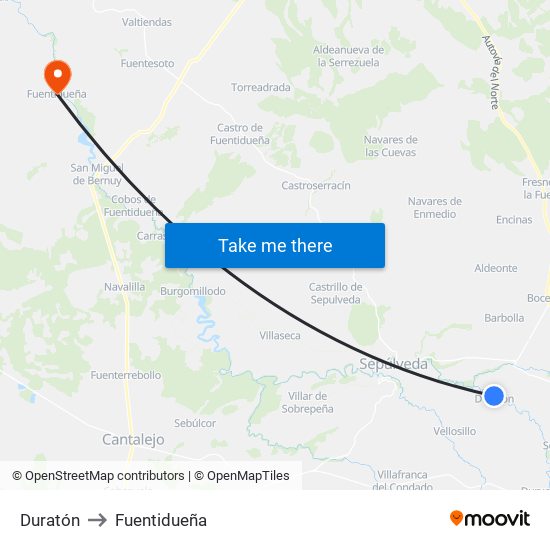 Duratón to Fuentidueña map