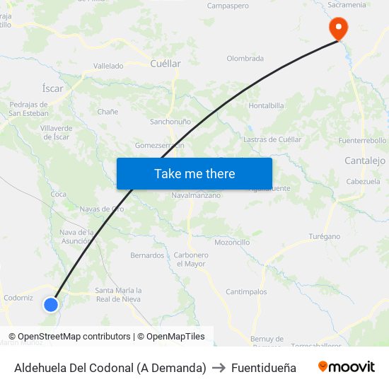 Aldehuela Del Codonal (A Demanda) to Fuentidueña map