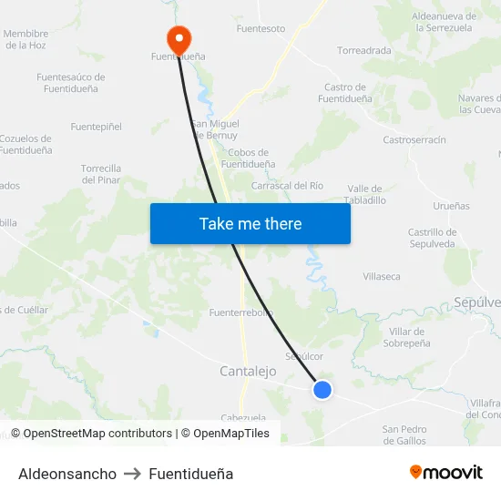 Aldeonsancho to Fuentidueña map