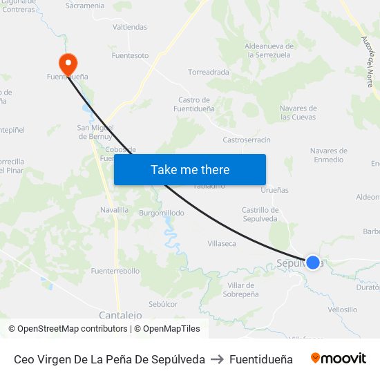 Ceo Virgen De La Peña De Sepúlveda to Fuentidueña map