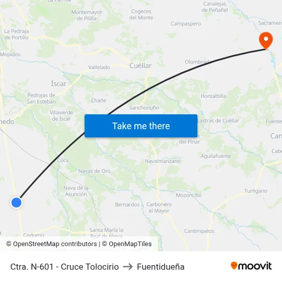 Ctra. N-601 - Cruce Tolocirio to Fuentidueña map