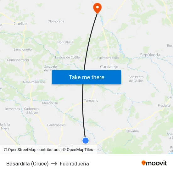 Basardilla (Cruce) to Fuentidueña map