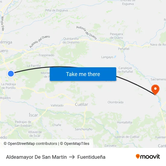 Aldeamayor De San Martín to Fuentidueña map
