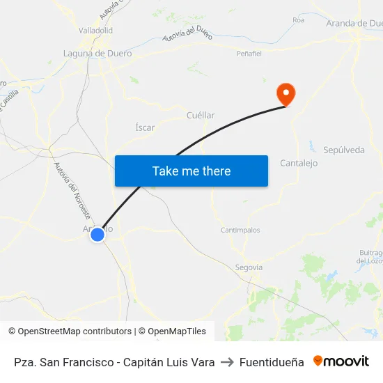 Pza. San Francisco - Capitán Luis Vara to Fuentidueña map