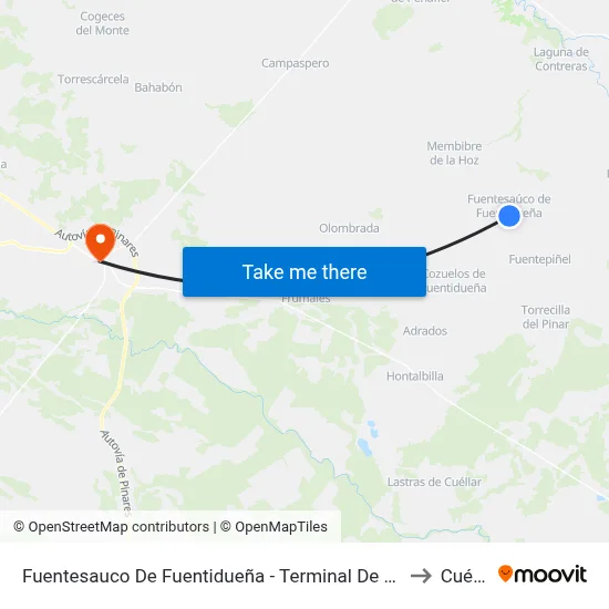 Fuentesauco De Fuentidueña - Terminal De Autobuses to Cuéllar map