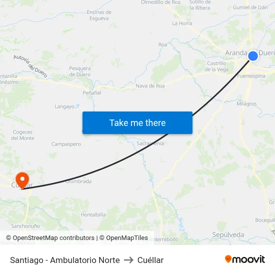 Santiago - Ambulatorio Norte to Cuéllar map