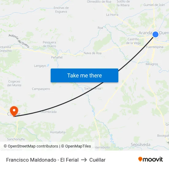 Francisco Maldonado - El Ferial to Cuéllar map