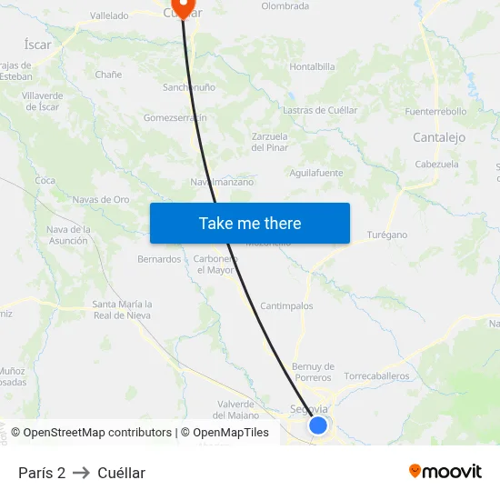 París 2 to Cuéllar map