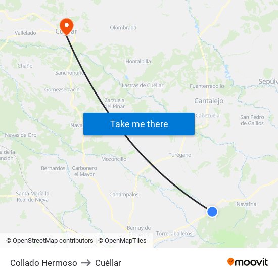 Collado Hermoso to Cuéllar map