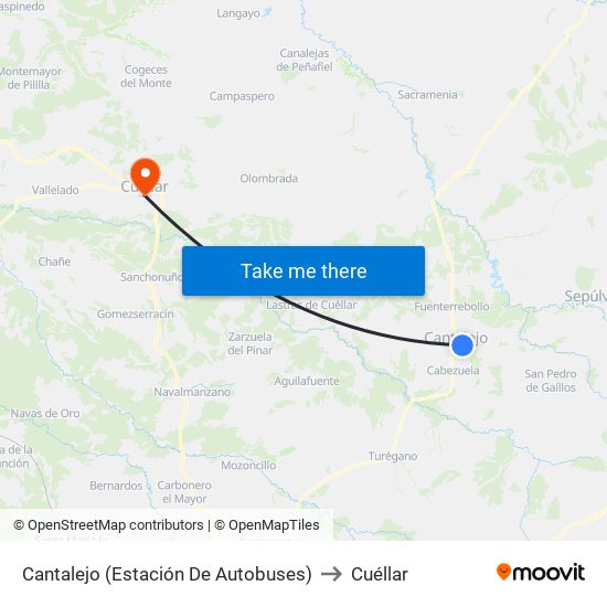 Cantalejo (Estación De Autobuses) to Cuéllar map