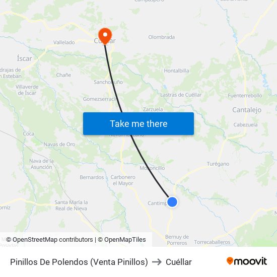 Pinillos De Polendos (Venta Pinillos) to Cuéllar map