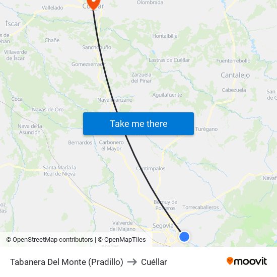 Tabanera Del Monte (Pradillo) to Cuéllar map