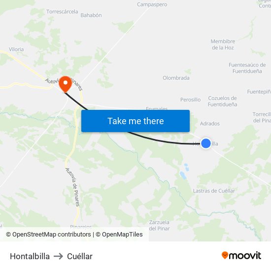 Hontalbilla to Cuéllar map