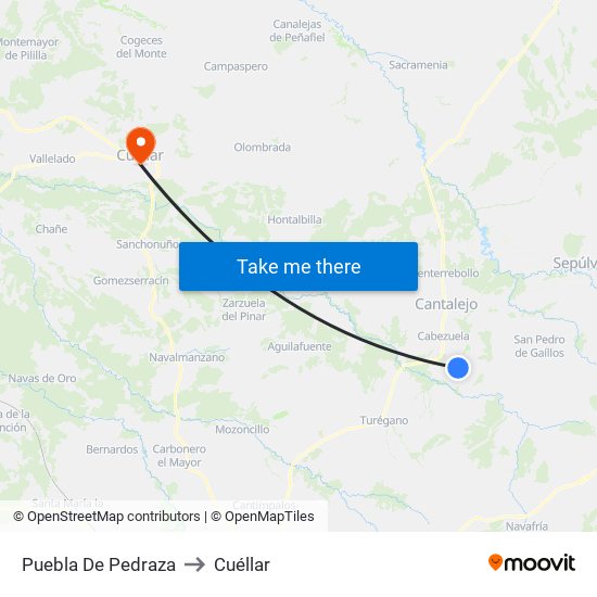 Puebla De Pedraza to Cuéllar map