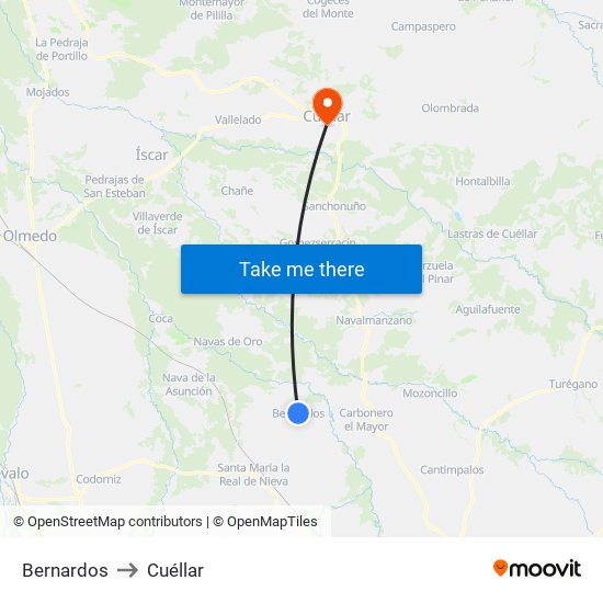 Bernardos to Cuéllar map