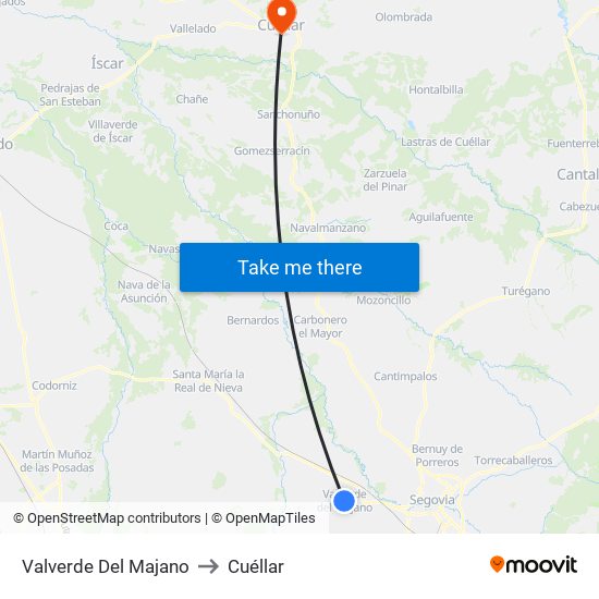 Valverde Del Majano to Cuéllar map