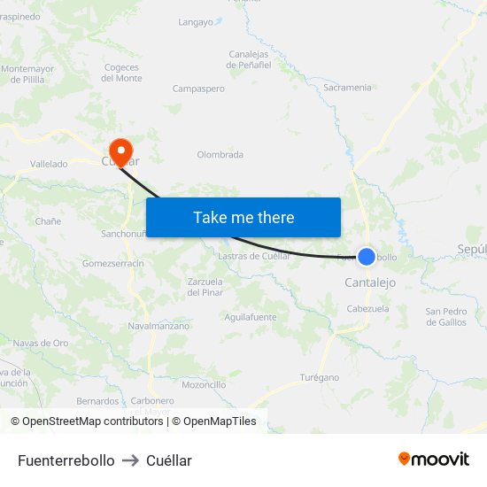 Fuenterrebollo to Cuéllar map