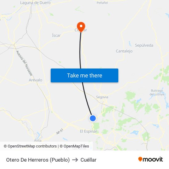 Otero De Herreros (Pueblo) to Cuéllar map