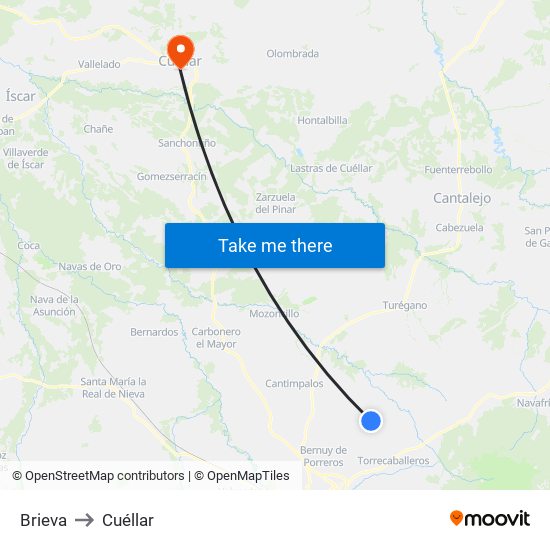 Brieva to Cuéllar map