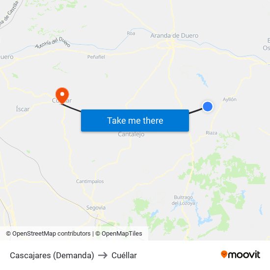Cascajares (Demanda) to Cuéllar map