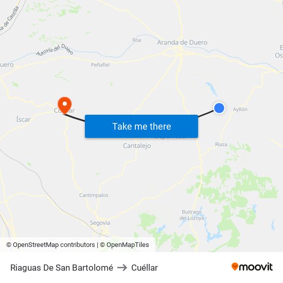 Riaguas De San Bartolomé to Cuéllar map