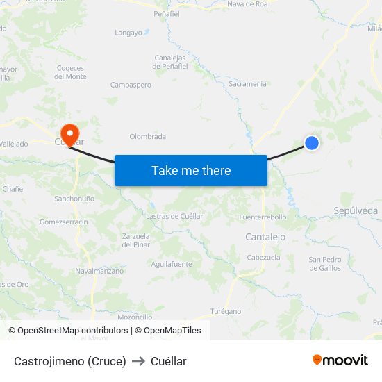 Castrojimeno (Cruce) to Cuéllar map