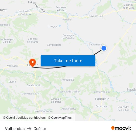Valtiendas to Cuéllar map