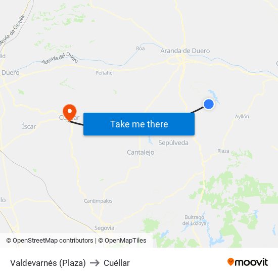 Valdevarnés (Plaza) to Cuéllar map