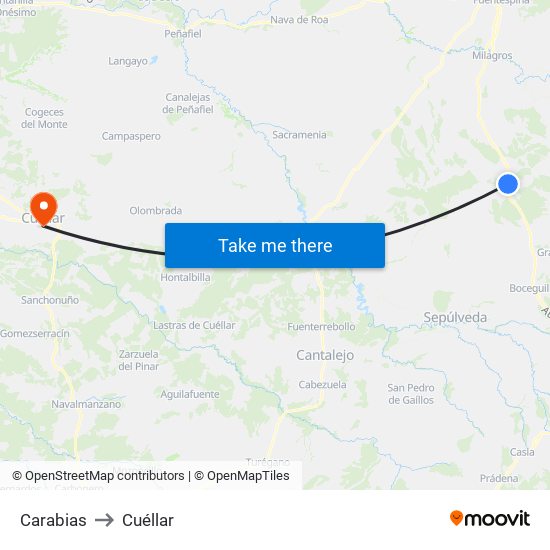 Carabias to Cuéllar map