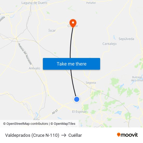 Valdeprados (Cruce N-110) to Cuéllar map
