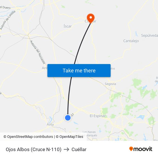 Ojos Albos (Cruce N-110) to Cuéllar map