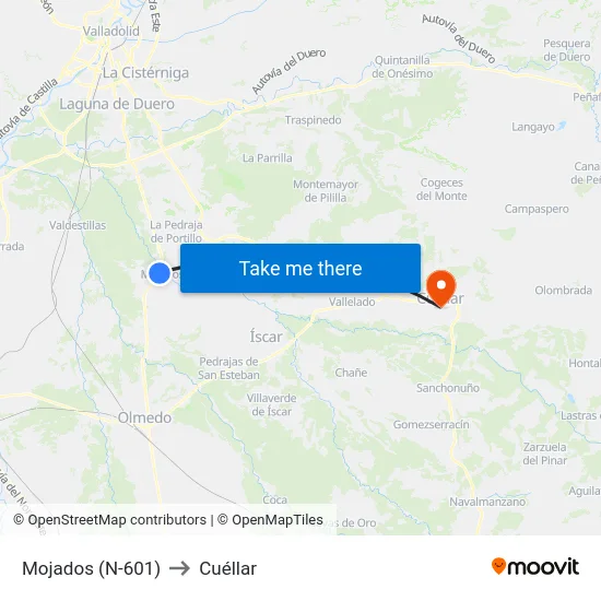 Mojados (N-601) to Cuéllar map
