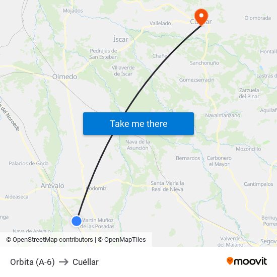 Orbita (A-6) to Cuéllar map