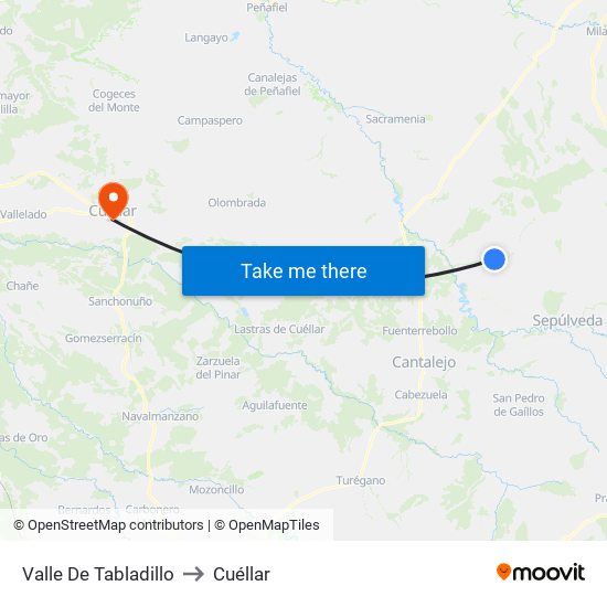 Valle De Tabladillo to Cuéllar map