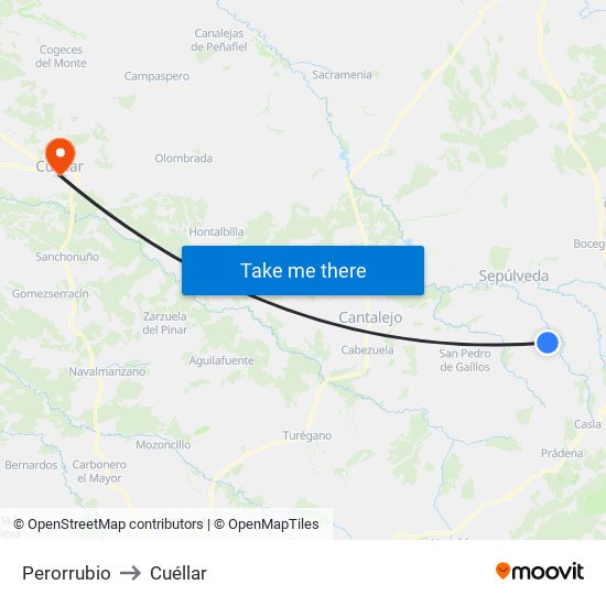 Perorrubio to Cuéllar map