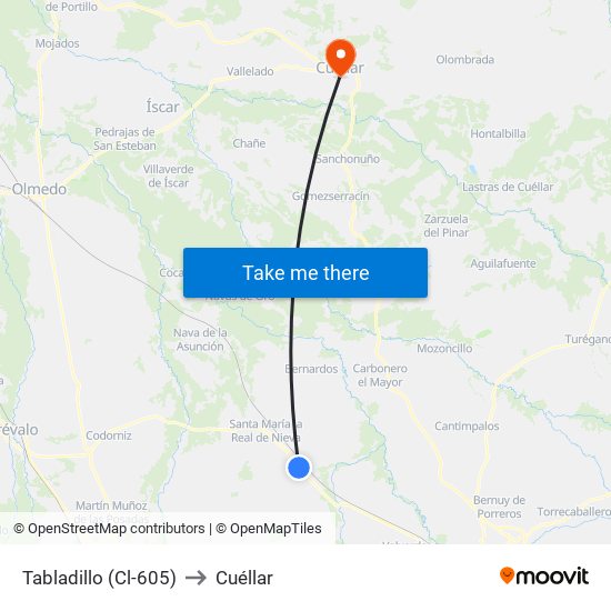 Tabladillo (Cl-605) to Cuéllar map